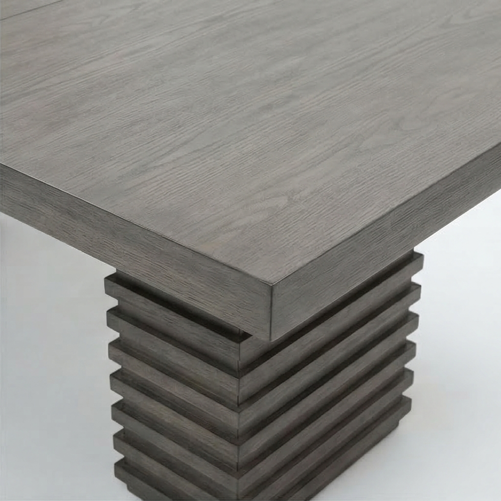 Buy farmhouse furniture Mila Dining Table - Modern Trestle Base, Washed Grey Finish, Extendable to 78" with 18" Leaf - Modern Cottage Farmhouse Furniture