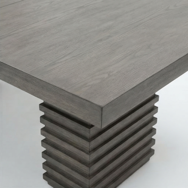 Buy farmhouse furniture Mila Dining Table - Modern Trestle Base, Washed Grey Finish, Extendable to 78" with 18" Leaf - Modern Cottage Farmhouse Furniture