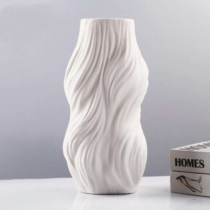 Buy farmhouse furniture White Ceramic Vase Ornament Flower Arrangement - Modern Cottage Farmhouse Furniture