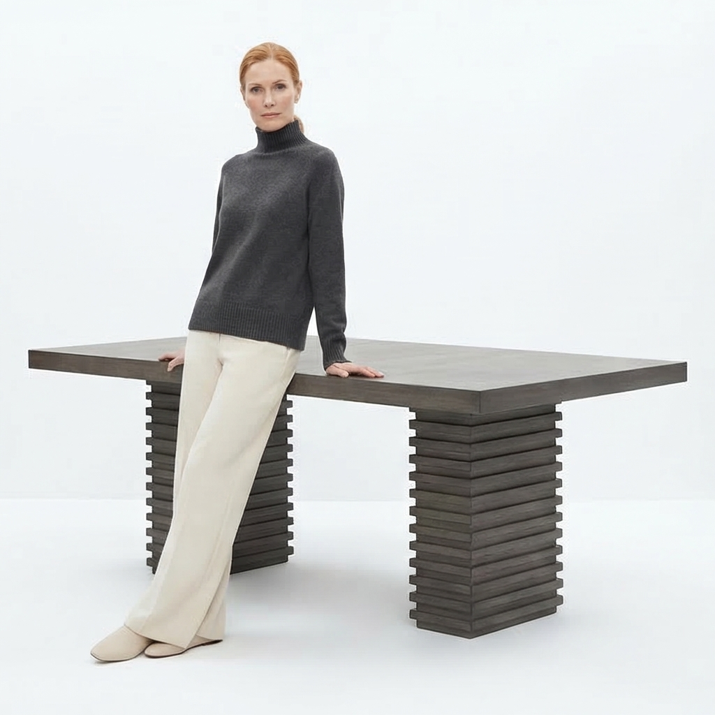 Buy farmhouse furniture Mila Dining Table - Modern Trestle Base, Washed Grey Finish, Extendable to 78" with 18" Leaf - Modern Cottage Farmhouse Furniture