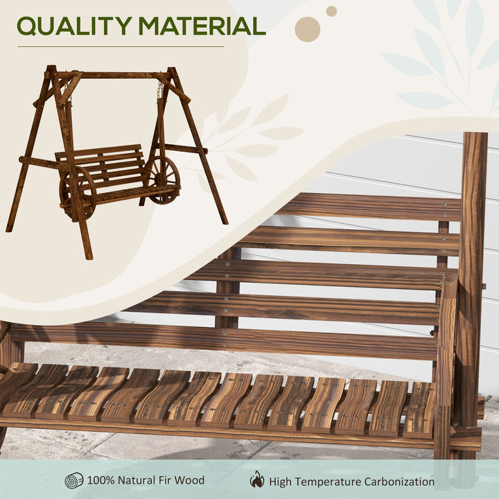 Buy farmhouse furniture Brown Farmhouse Country Wooden Log 2-Seat Porch Swing Chair Bench - Modern Cottage Farmhouse Furniture