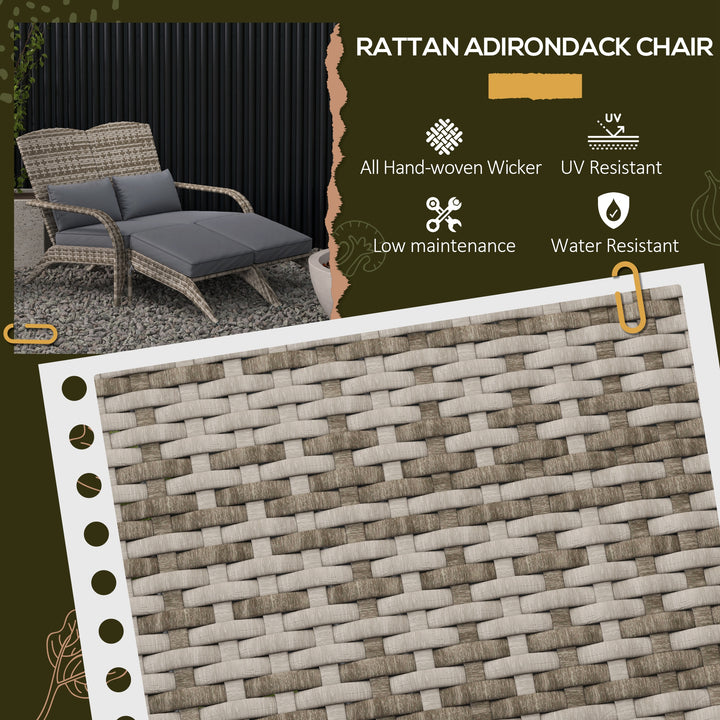 Buy farmhouse furniture Charlotte Grey Rattan 2-Person Patio Adirondack Chair | Outdoor Farmhouse Deck Chair with Ottomans - Modern Cottage Farmhouse Furniture
