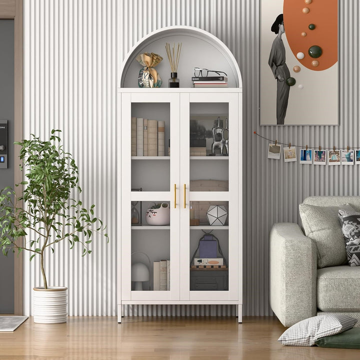 Buy farmhouse furniture Large Mediterranean White Metal Arched Household Storage Cabinet - Modern Cottage Farmhouse Furniture