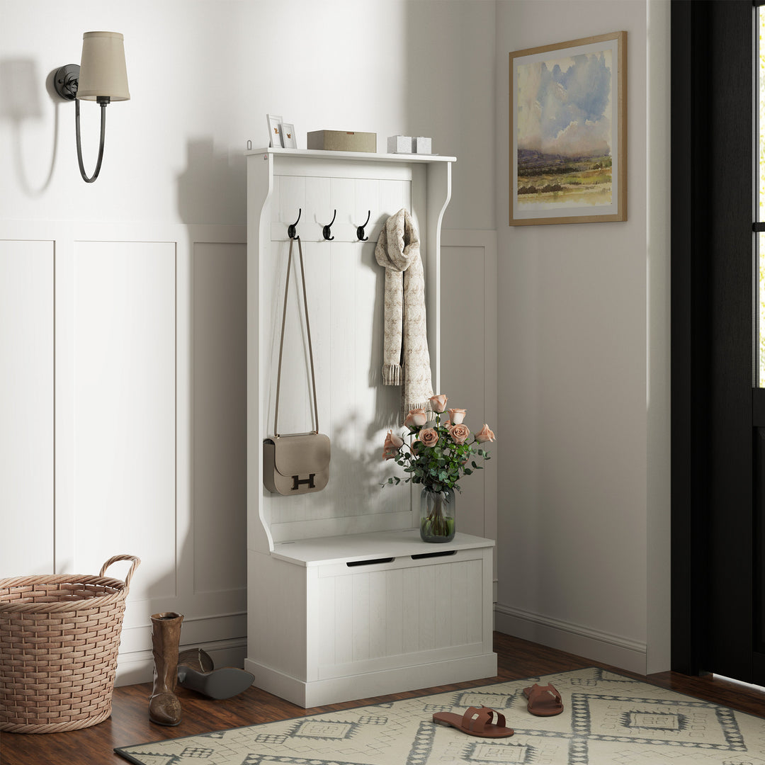 Buy farmhouse furniture White Farmhouse Mudroom Coat Rack Storage Sitting Bench - Modern Cottage Farmhouse Furniture