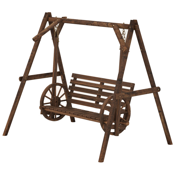 Buy farmhouse furniture Brown Farmhouse Country Wooden Log 2-Seat Porch Swing Chair Bench - Modern Cottage Farmhouse Furniture