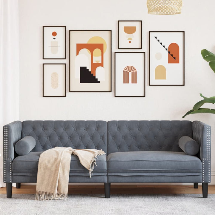 Buy farmhouse furniture The Harper | Velvet 3-Seater Farmhouse Chesterfield Sofa with Neck Rolls - Modern Cottage Farmhouse Furniture