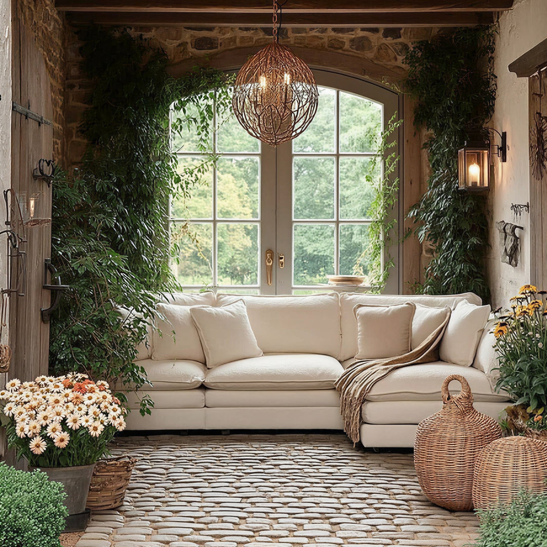 Buy farmhouse furniture White Lily • Chenille Cottage American Farmhouse Style Sofa Couch - Modern Cottage Farmhouse Furniture