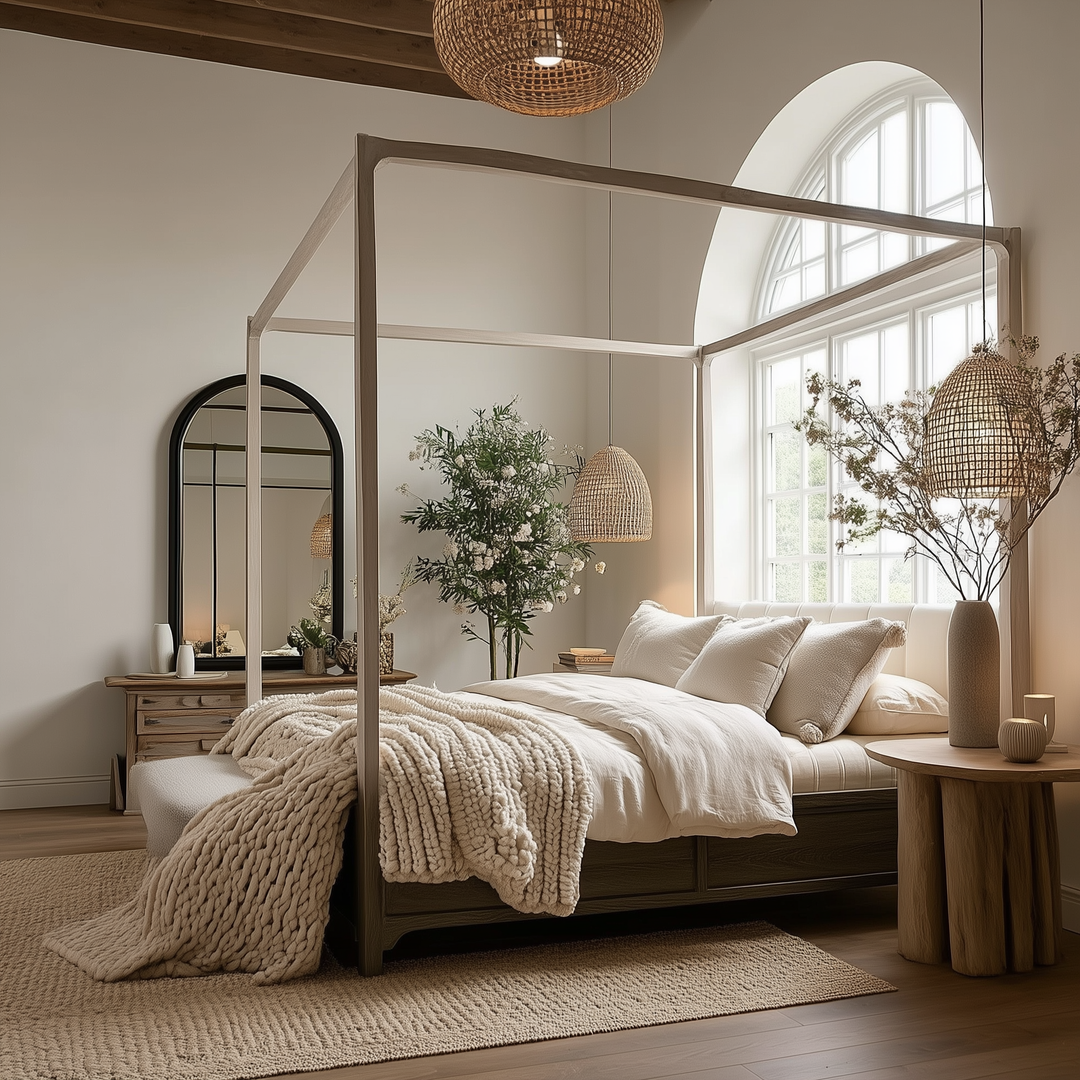 Buy farmhouse furniture Aupa Dark Brown Queen Canopy Mediterranean Farmhouse Bed - Modern Cottage Farmhouse Furniture