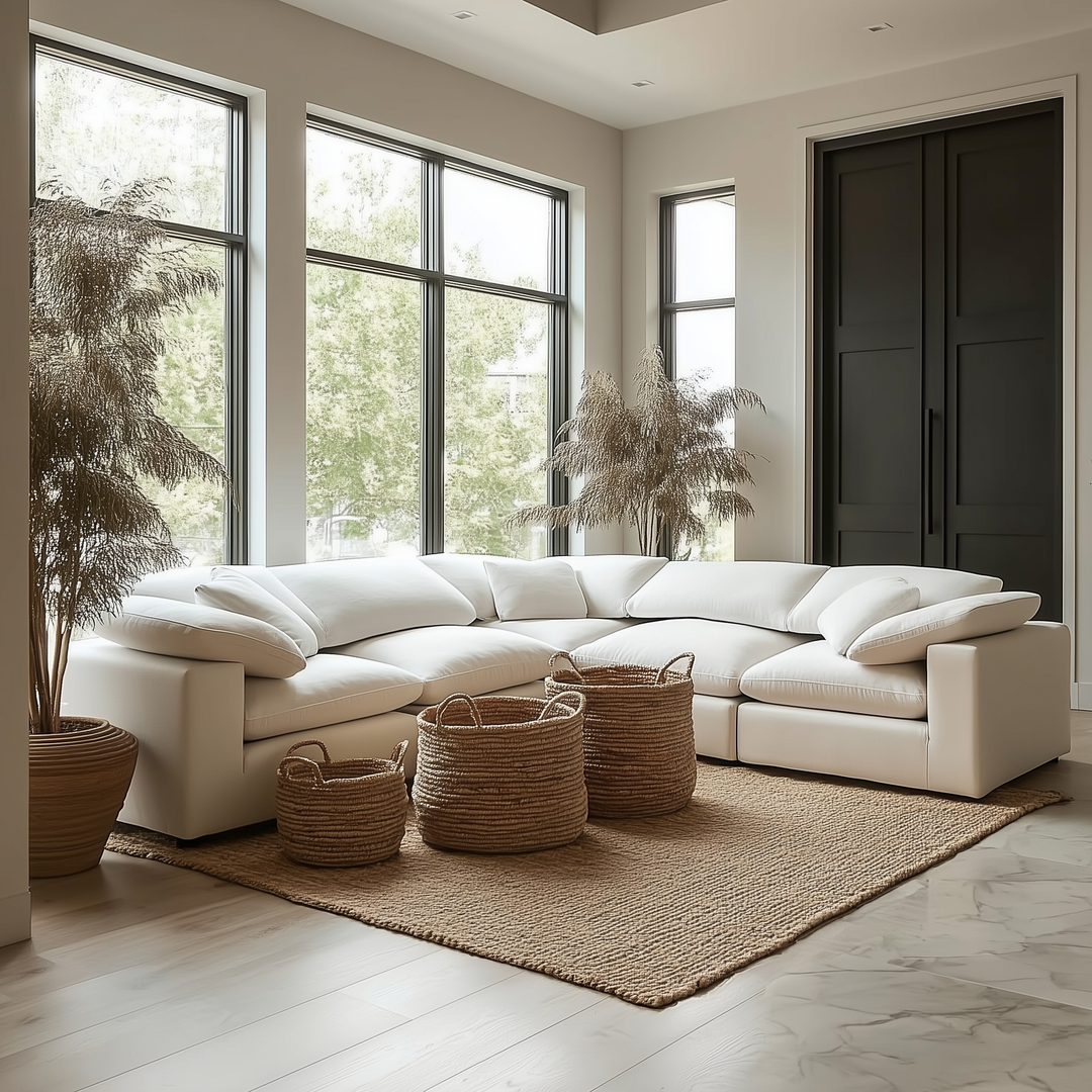 Buy farmhouse furniture Le Kallos Mediterranean farmhouse Opulent 5-piece Boucle Upholstered Modular Sofa Sectional - Modern Cottage Farmhouse Furniture
