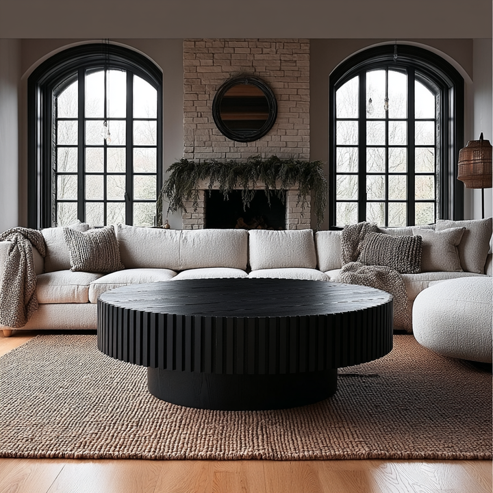 Buy farmhouse furniture Bellissimo Mediterranean Farmhouse Round Wood Coffee - Modern Cottage Farmhouse Furniture