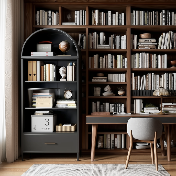 Buy farmhouse furniture Metal Modern Barn Farmhouse Arched Bookshelf - Modern Cottage Farmhouse Furniture