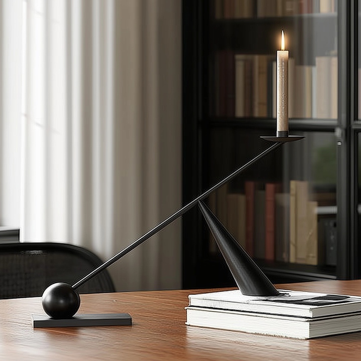 Buy farmhouse furniture Large Black Metal Modern Mediterranean Minimalist Candlestick Holder - Modern Cottage Farmhouse Furniture