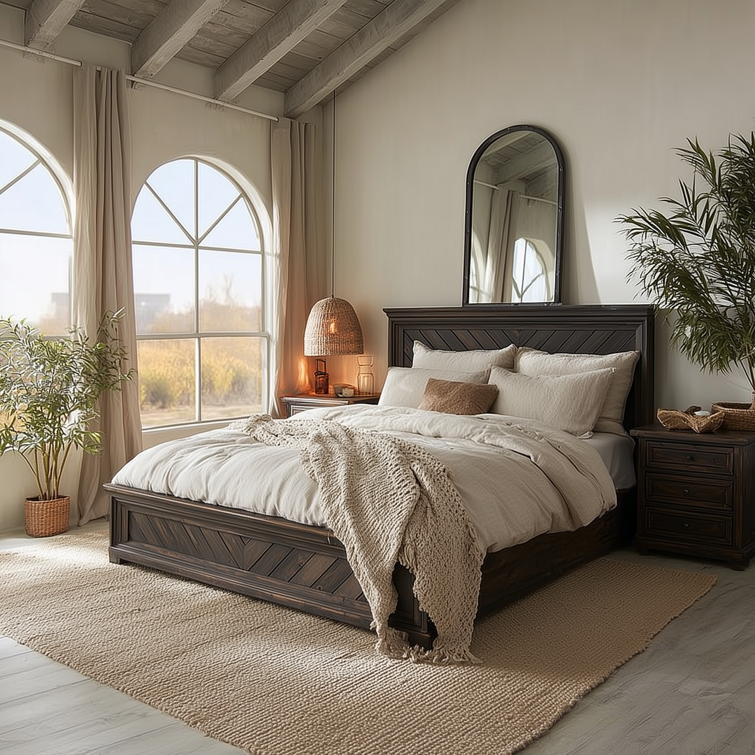 Buy farmhouse furniture Casa Verona Mediterranean Farmhouse Solid Wood Queen Bed - Modern Cottage Farmhouse Furniture