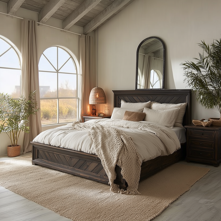 Buy farmhouse furniture Casa Verona Mediterranean Farmhouse Solid Wood Queen Bed - Modern Cottage Farmhouse Furniture