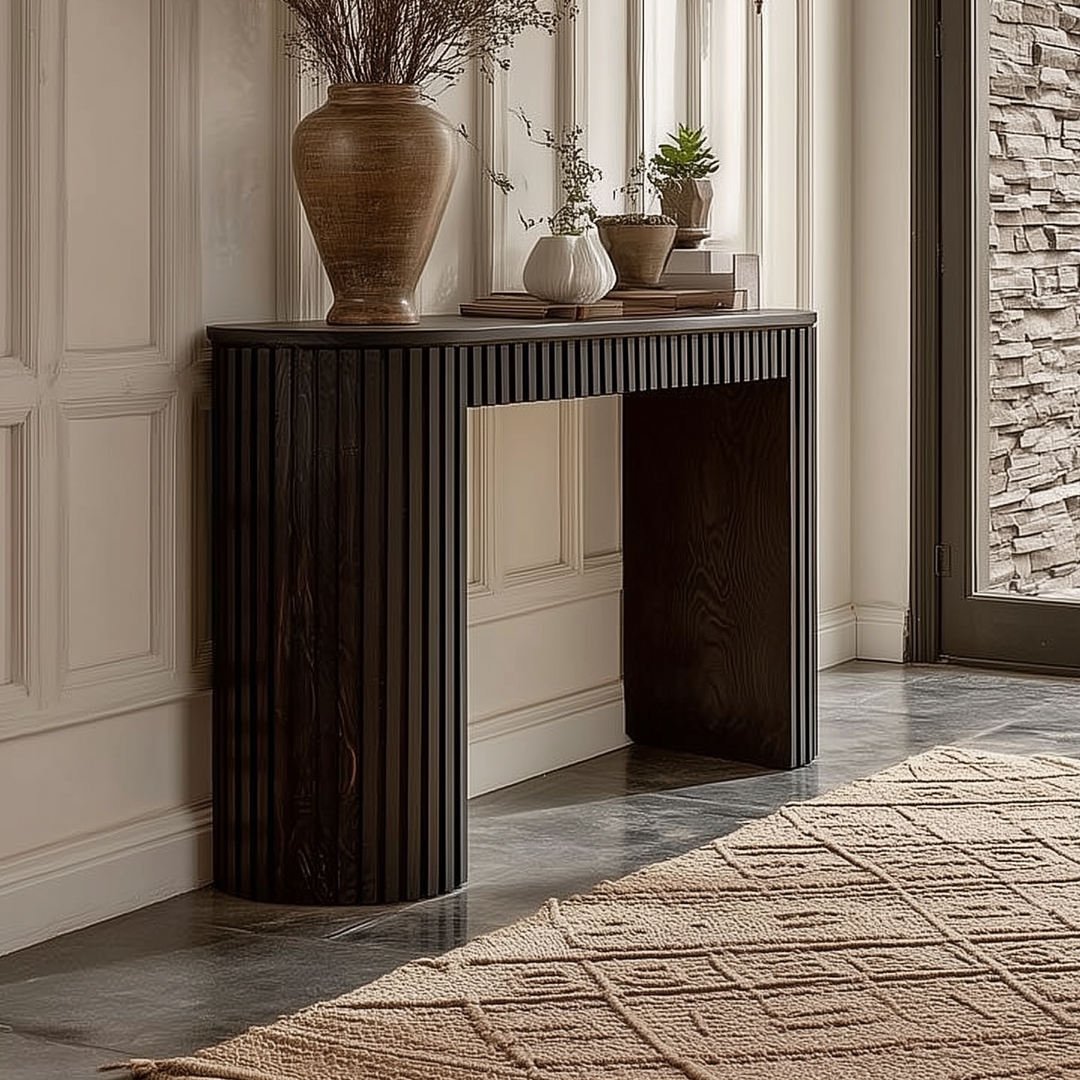 Buy farmhouse furniture The Luna Mare Black Textured Spanish Mediterranean Modern Foyer Console Table - Modern Cottage Farmhouse Furniture