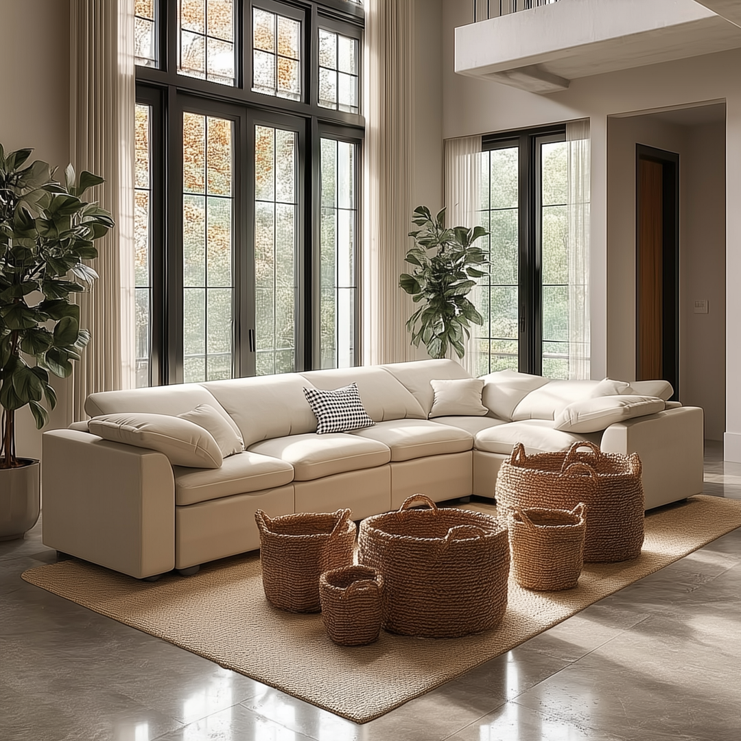 Buy farmhouse furniture Extra Large 7-Seater Modular Sectional Sofa with L-Shape Design - Modern Cottage Farmhouse Furniture