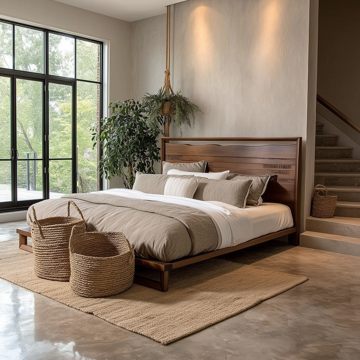 Buy farmhouse furniture Lofton Mediterranean Farmhouse Wooden Queen Low Platform Bed - Modern Cottage Farmhouse Furniture
