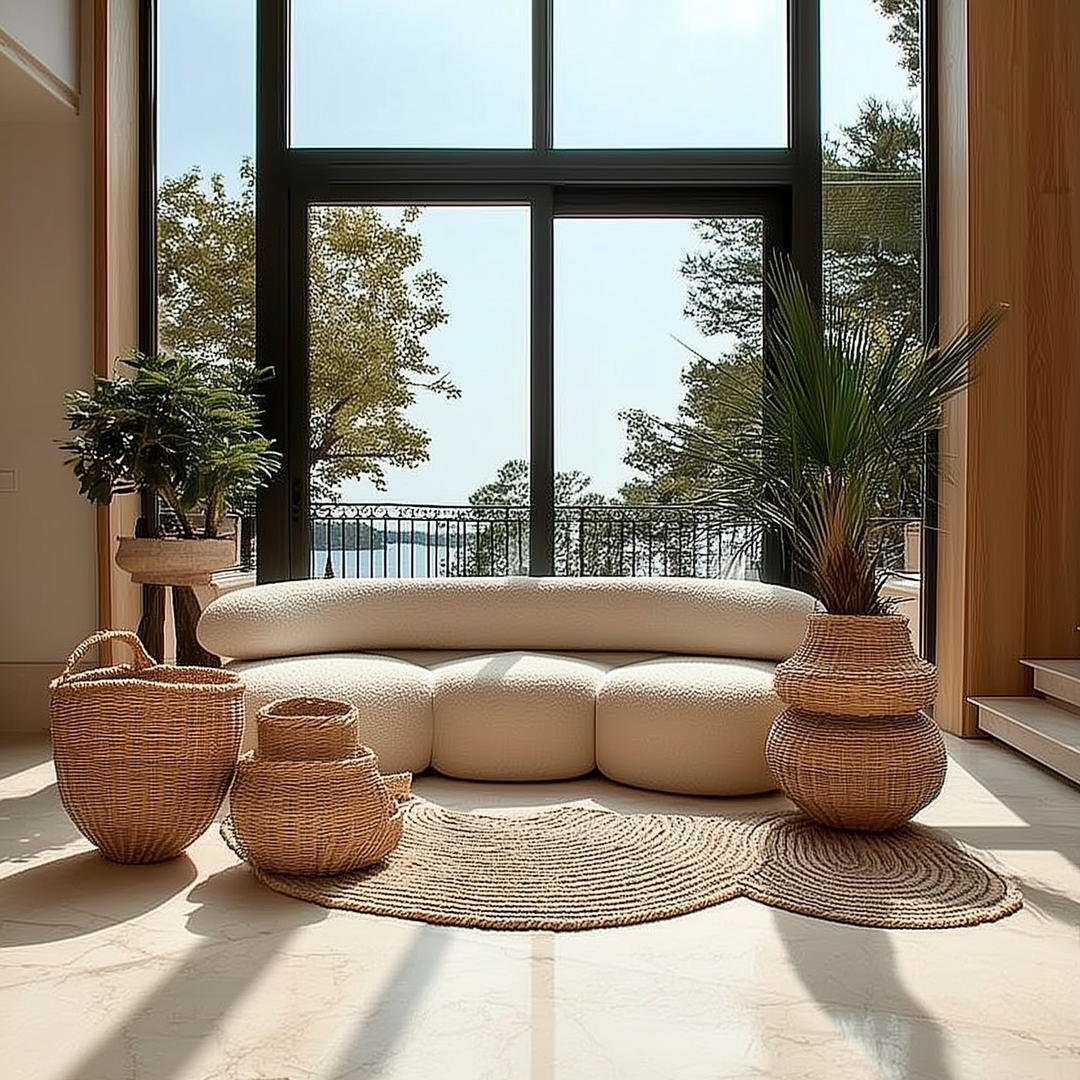 Buy farmhouse furniture La Vista Curved Mediterranean Coast Lamb Sofa - Modern Cottage Farmhouse Furniture