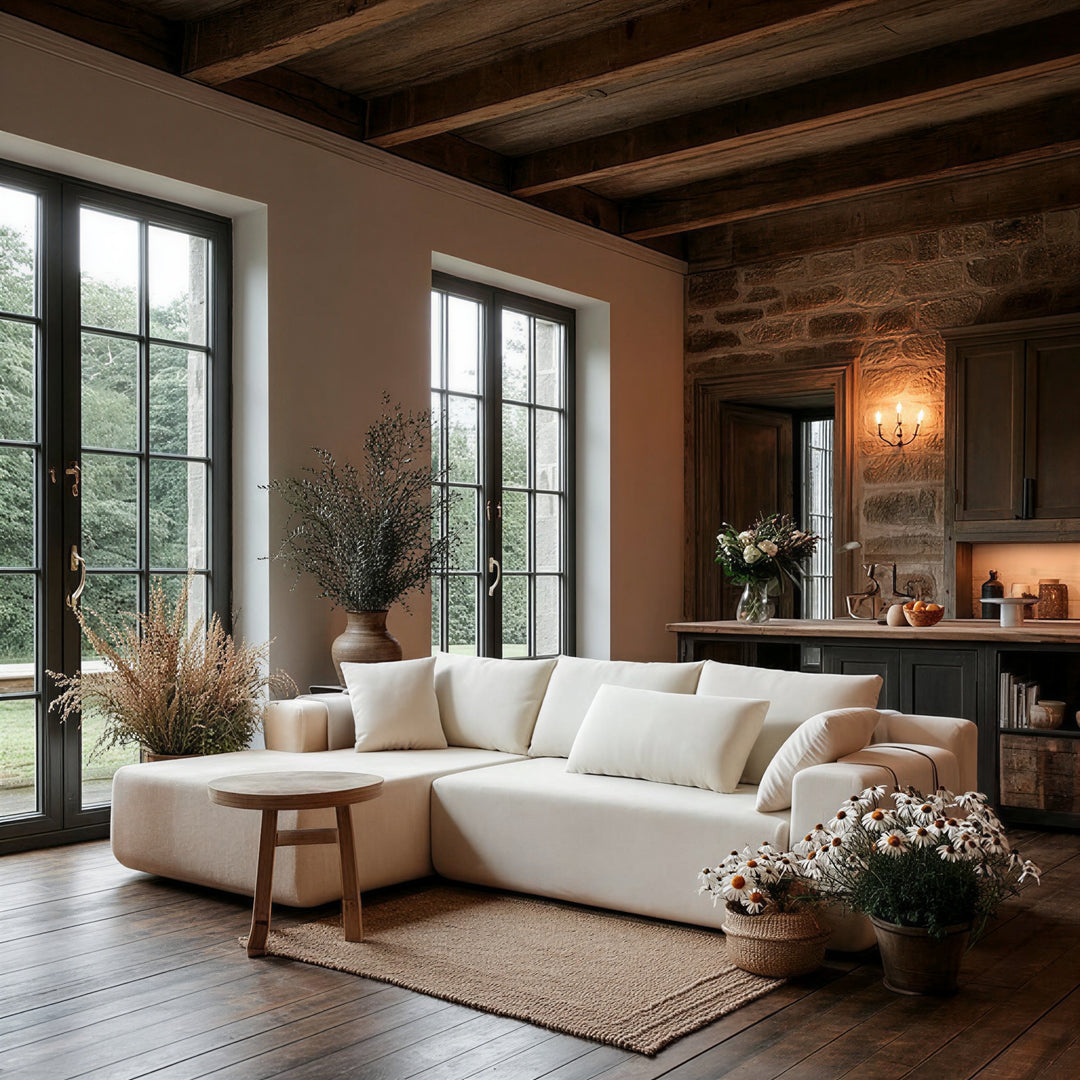 Buy farmhouse furniture The Casa Bianca • Modern European Farmhouse Modular L-Shaped Sofa Sectional - Modern Cottage Farmhouse Furniture
