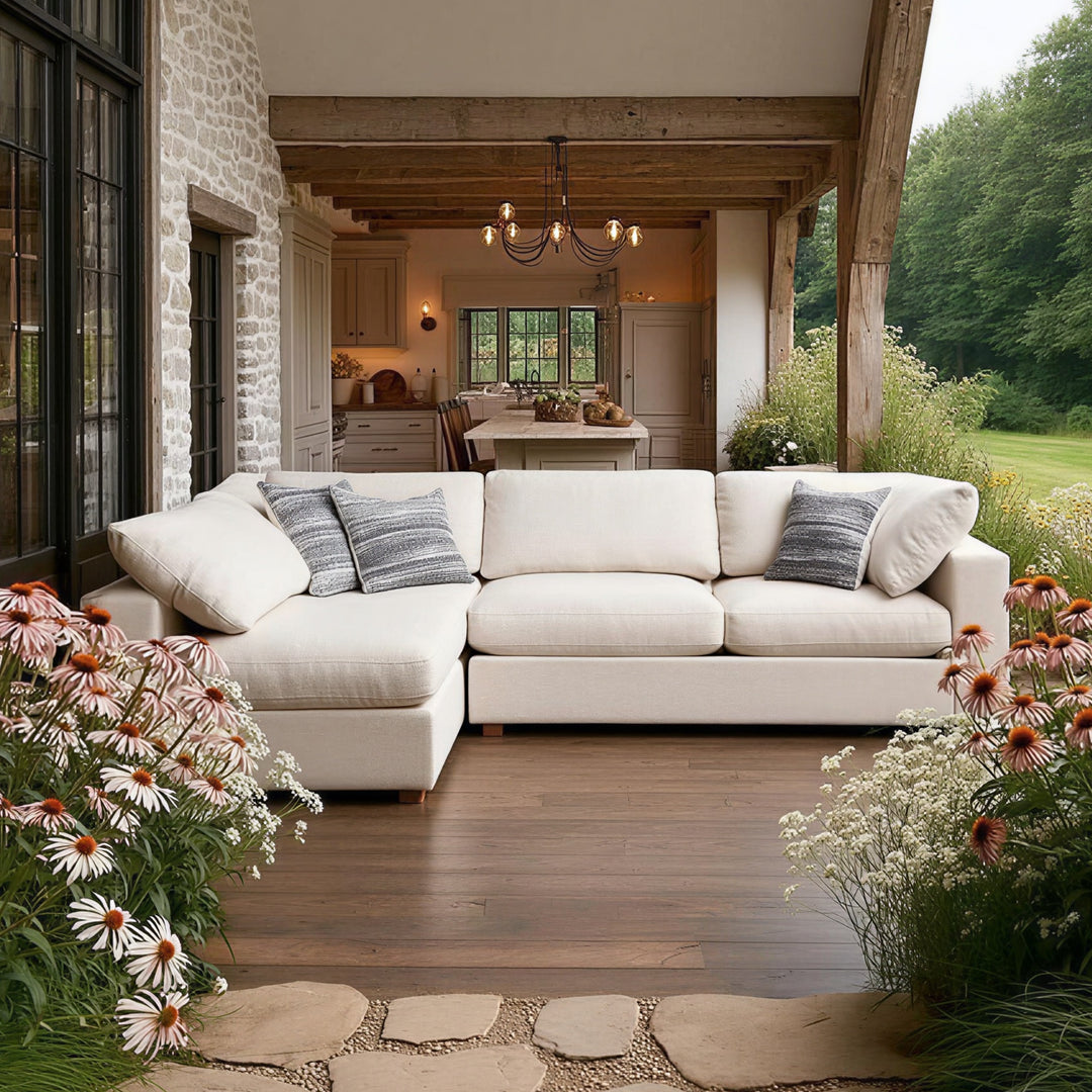 Buy farmhouse furniture Handcrafted Luna • Serene 6-piece Modern Farmhouse Modular Sectional Sofa Beige - Modern Cottage Farmhouse Furniture