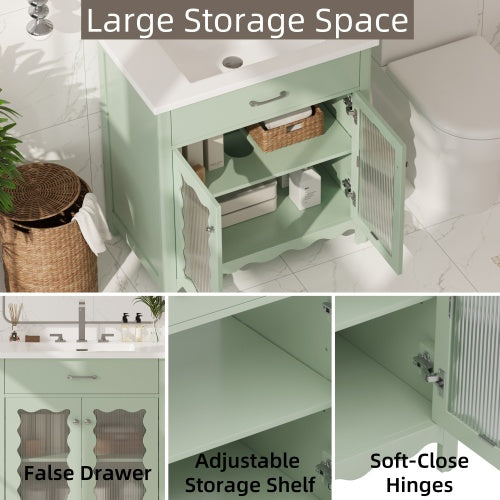 Buy farmhouse furniture Sage Modern Cottage Bathroom Vanity With Tempered Glass - Modern Cottage Farmhouse Furniture