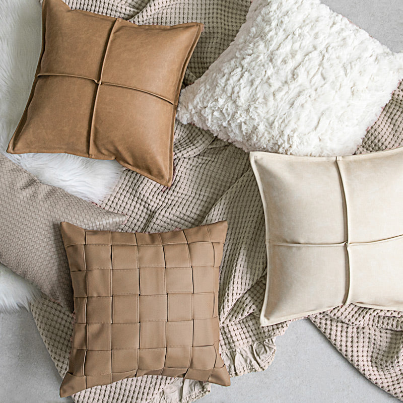 Buy farmhouse furniture Thurii | Leather Mediterranean Cross Pleated Pillowcase - Modern Cottage Farmhouse Furniture