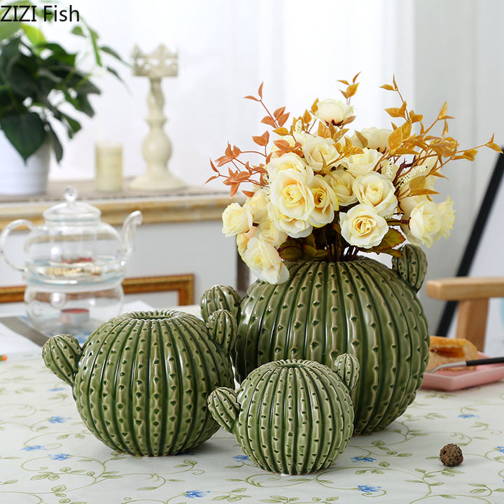 Buy farmhouse furniture Mediterranean Moroccan Southwestern Style Ceramic Cactus Vase - Modern Cottage Farmhouse Furniture