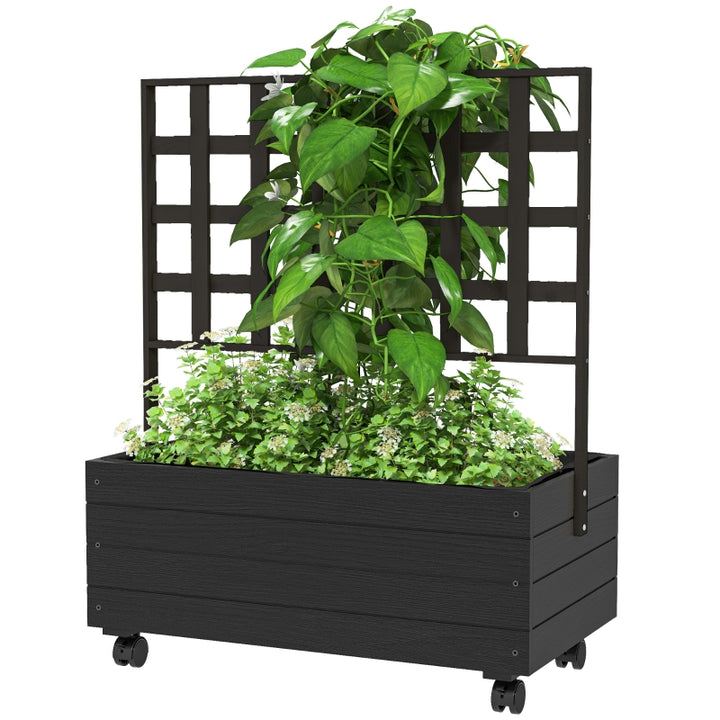 Buy farmhouse furniture Raised Garden Bed with Trellis &amp; Wheels | Elevated Wooden Outdoor Planter | 34.6" x 41.3" - Modern Cottage Farmhouse Furniture