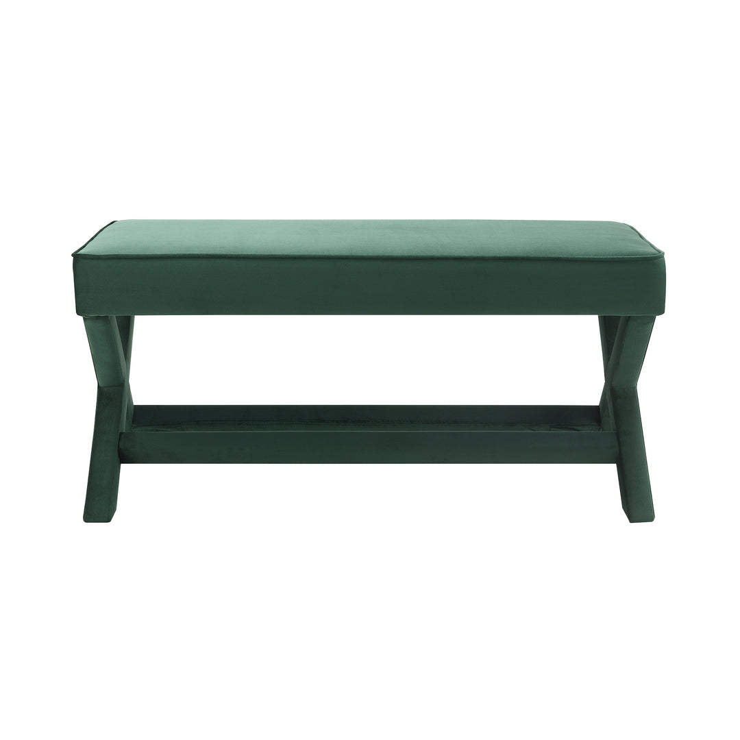 Buy farmhouse furniture Green Upholstered Bench X-Crossed Legs - Modern Cottage Farmhouse Furniture