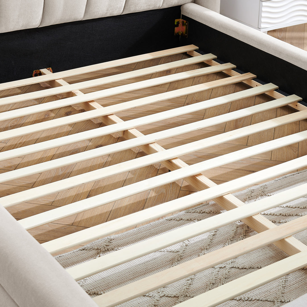 Buy farmhouse furniture Aurelia | Mediterranean Upholstered Plush Queen Size Bed Frame - Modern Cottage Farmhouse Furniture