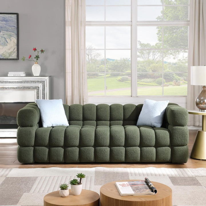 Buy farmhouse furniture Large Modern Olive Green Boucle Italian Mediterranean Sofa Couch - Modern Cottage Farmhouse Furniture