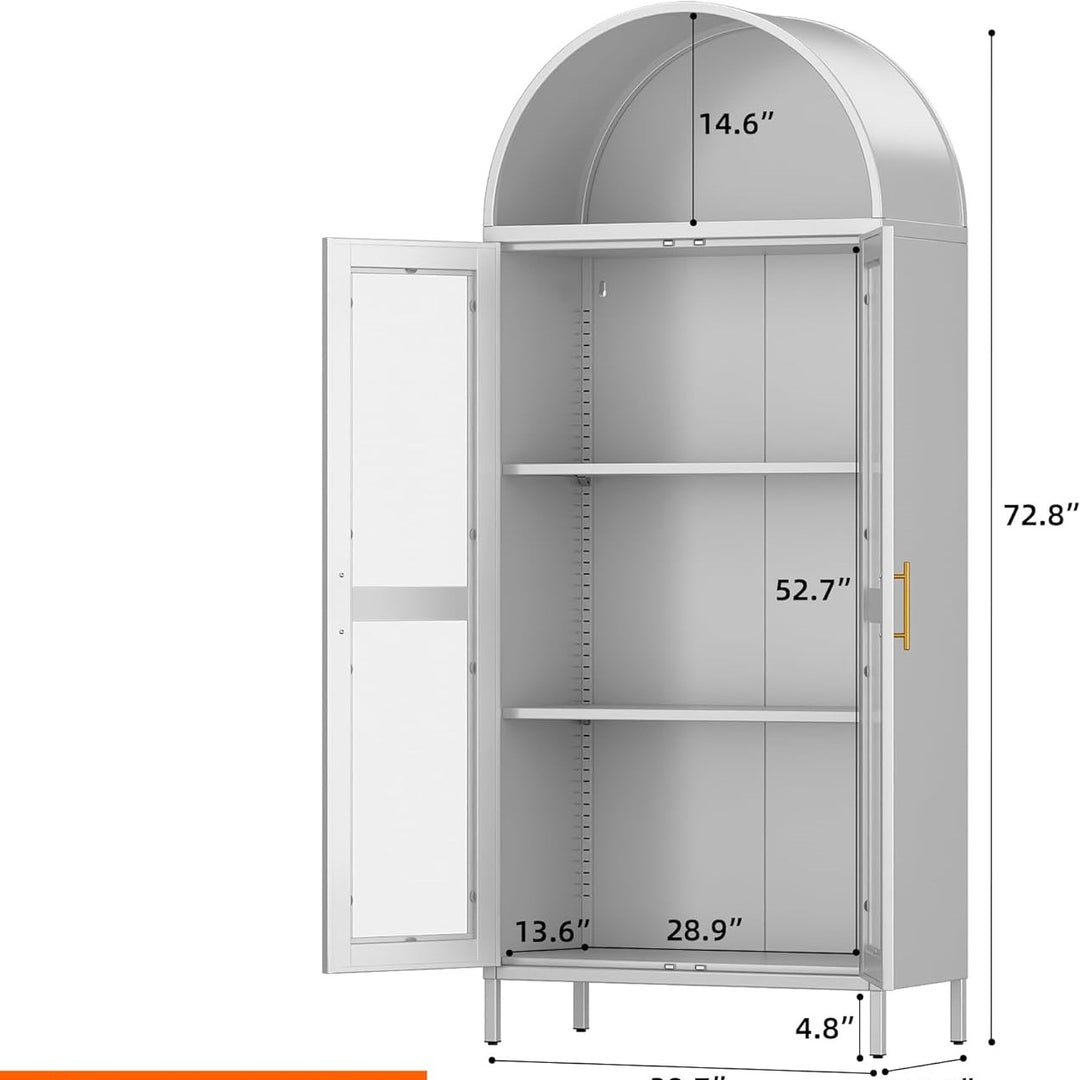Buy farmhouse furniture Large Mediterranean White Metal Arched Household Storage Cabinet - Modern Cottage Farmhouse Furniture