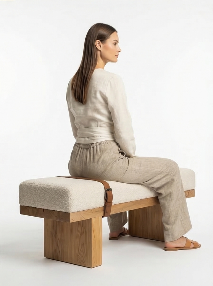 Buy farmhouse furniture Valencia Oro Greece Mediterranean Cream Bouclé Bench - Modern Cottage Farmhouse Furniture