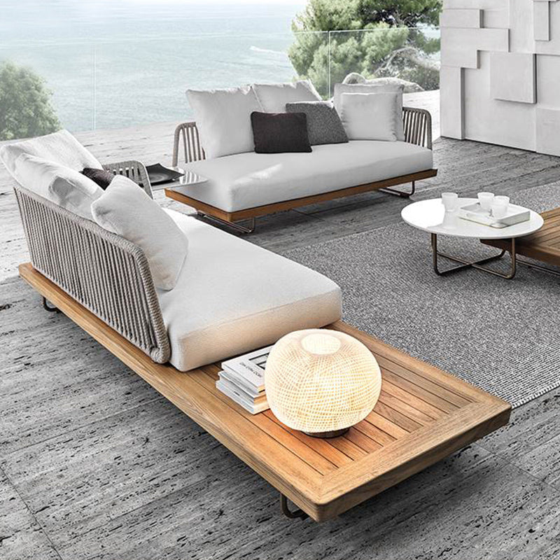 Buy farmhouse furniture Aegean Sea Teak & Rattan Outdoor Sofa | Mediterranean Coastal Indoor Outdoor Lounge - Modern Cottage Farmhouse Furniture