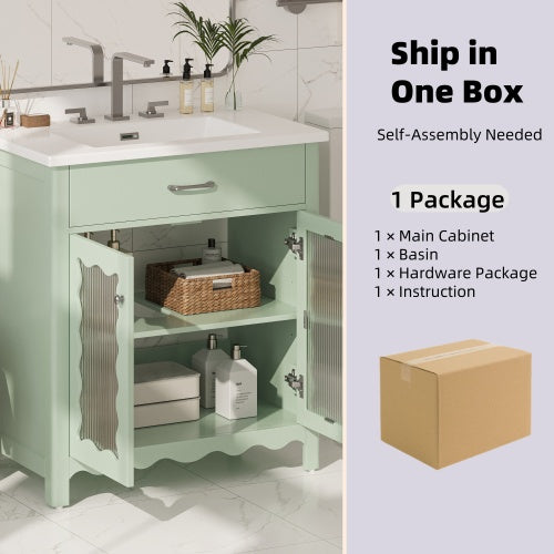 Buy farmhouse furniture Sage Modern Cottage Bathroom Vanity With Tempered Glass - Modern Cottage Farmhouse Furniture