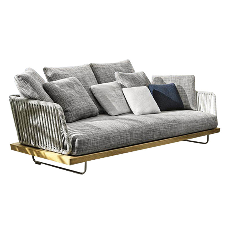 Buy farmhouse furniture Aegean Sea Teak &amp; Rattan Outdoor Sofa | Mediterranean Coastal Indoor Outdoor Lounge - Modern Cottage Farmhouse Furniture