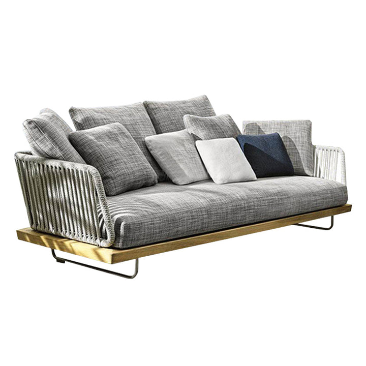 Buy farmhouse furniture Aegean Sea Teak &amp; Rattan Outdoor Sofa | Mediterranean Coastal Indoor Outdoor Lounge - Modern Cottage Farmhouse Furniture