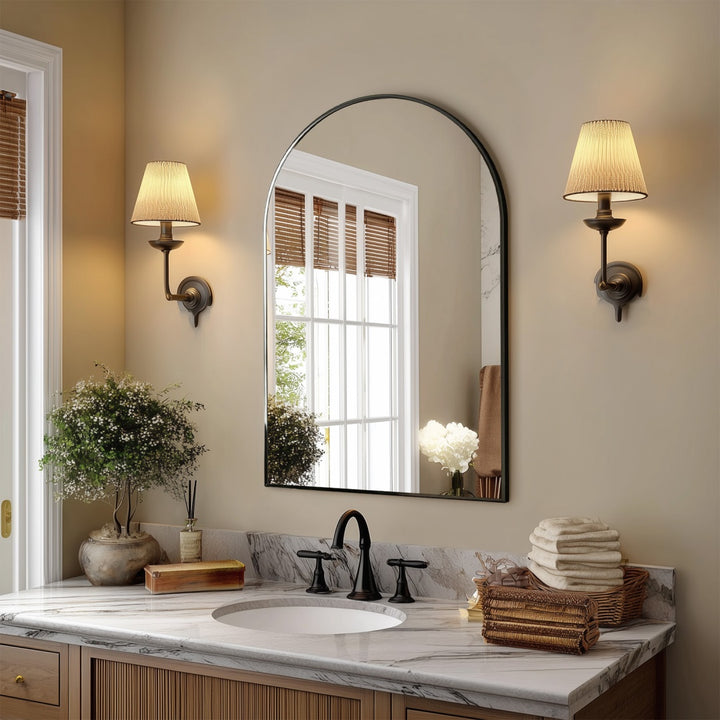 Buy farmhouse furniture Valencia Arched Mediterranean Mirror | Black or Gold | Anti-Fog HD Glass | 3 Sizes - Modern Cottage Farmhouse Furniture