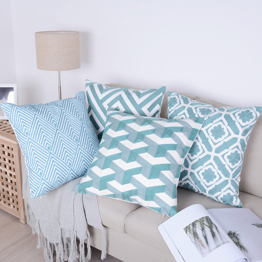 Buy farmhouse furniture Ouranos Baby Blue & White Geometrical Throw Pillowcase - Modern Cottage Farmhouse Furniture
