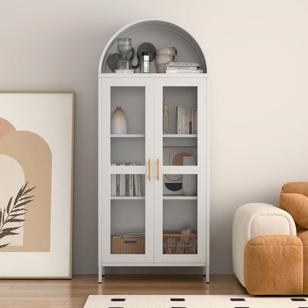 Buy farmhouse furniture Large Mediterranean White Metal Arched Household Storage Cabinet - Modern Cottage Farmhouse Furniture