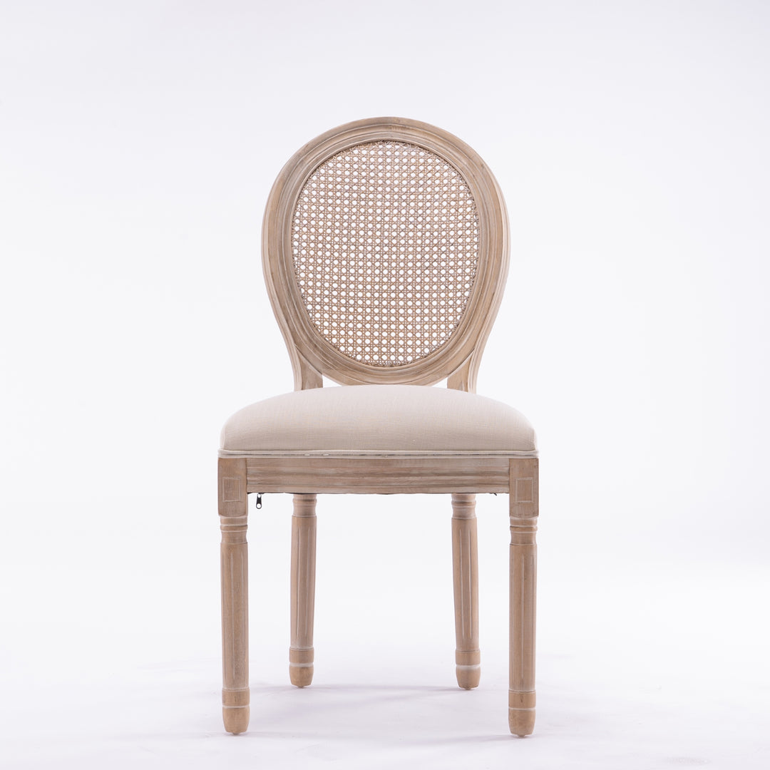 Buy farmhouse furniture Mediterranean French Wood Antique Linen &amp; Rattan Dining Chair (Set Of 2) - Modern Cottage Farmhouse Furniture