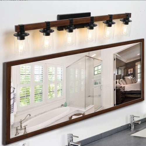Buy farmhouse furniture Modern Farmhouse Vanity Light | Rustic 6-Light Wall Sconce, 42 Inch - Modern Cottage Farmhouse Furniture