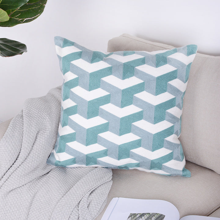 Buy farmhouse furniture Ouranos Baby Blue &amp; White Geometrical Throw Pillowcase - Modern Cottage Farmhouse Furniture