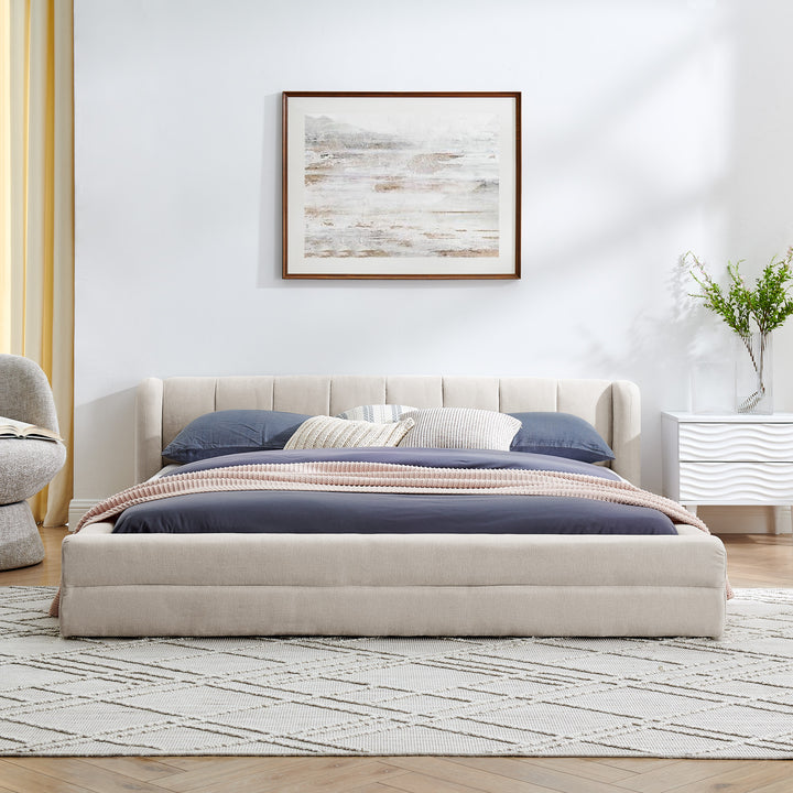 Buy farmhouse furniture Aurelia | Mediterranean Upholstered Plush Queen Size Bed Frame - Modern Cottage Farmhouse Furniture