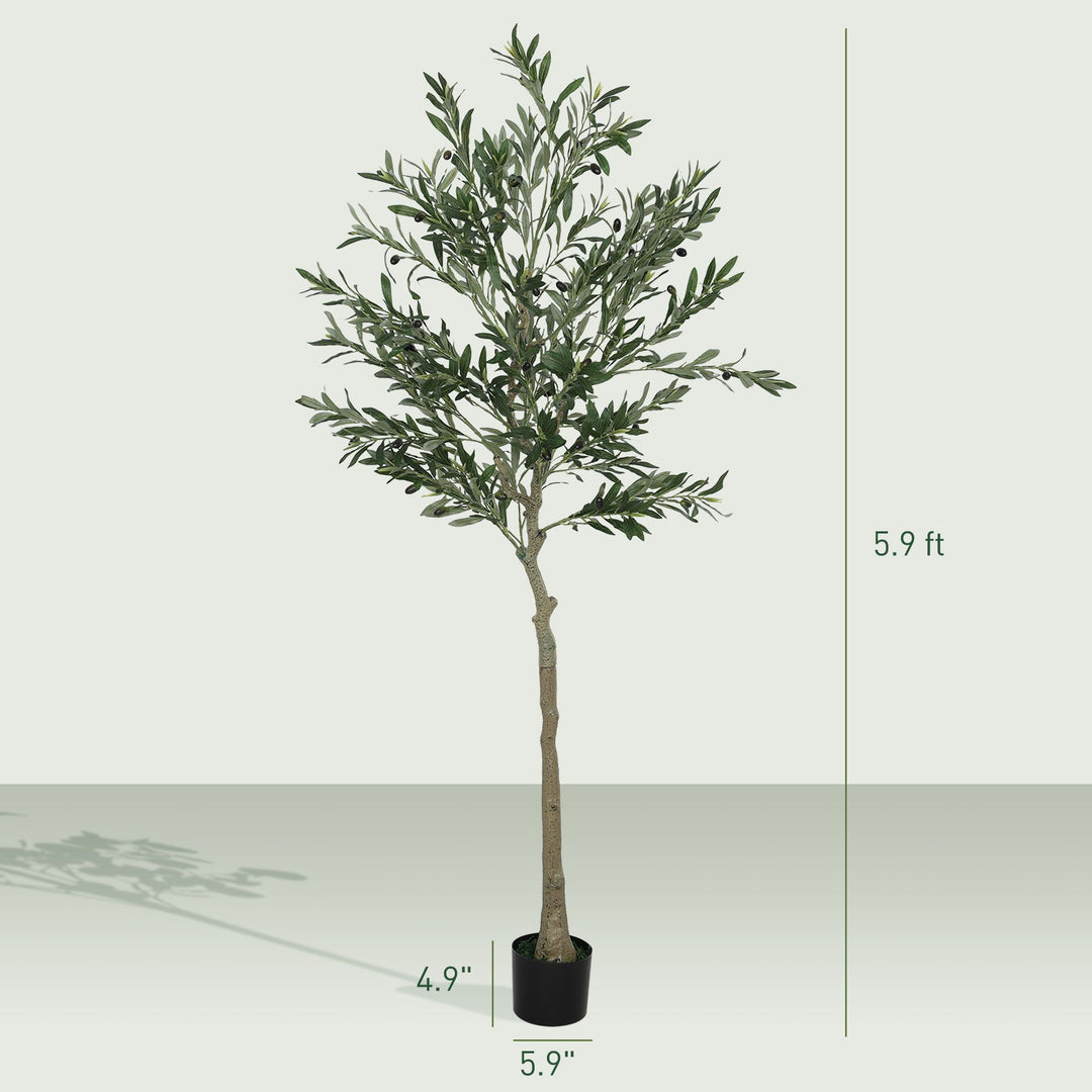 Buy farmhouse furniture 6ft Artificial Olive Tree in Pot with Silk Leaves, Fruits, Faux Tree, Indoor Fake Plant for Home - Modern Cottage Farmhouse Furniture