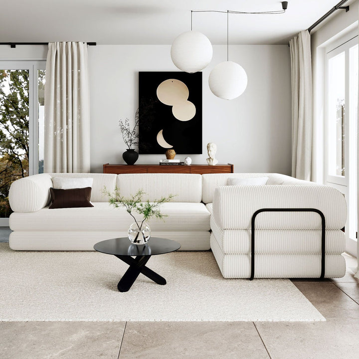 Buy farmhouse furniture Le Marie • White L-Shaped Modular Modern European Farmhouse Style Sofa Bed - Modern Cottage Farmhouse Furniture