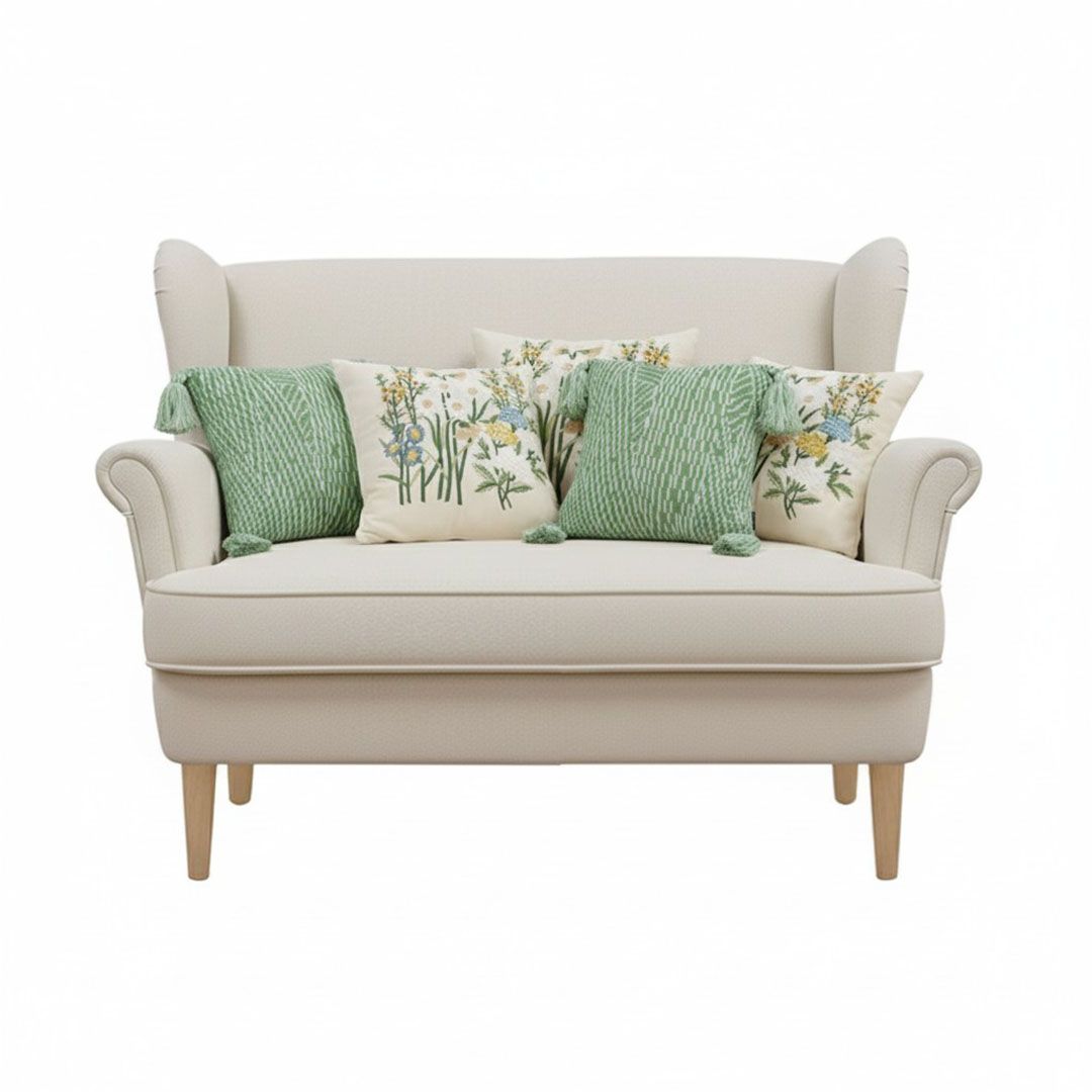 Buy farmhouse furniture 5PC 17.7 inches Green Decorative Pillowcase Set – Sage Chevron Tassel & Botanical Garden Pillow Covers - Modern Cottage Farmhouse Furniture