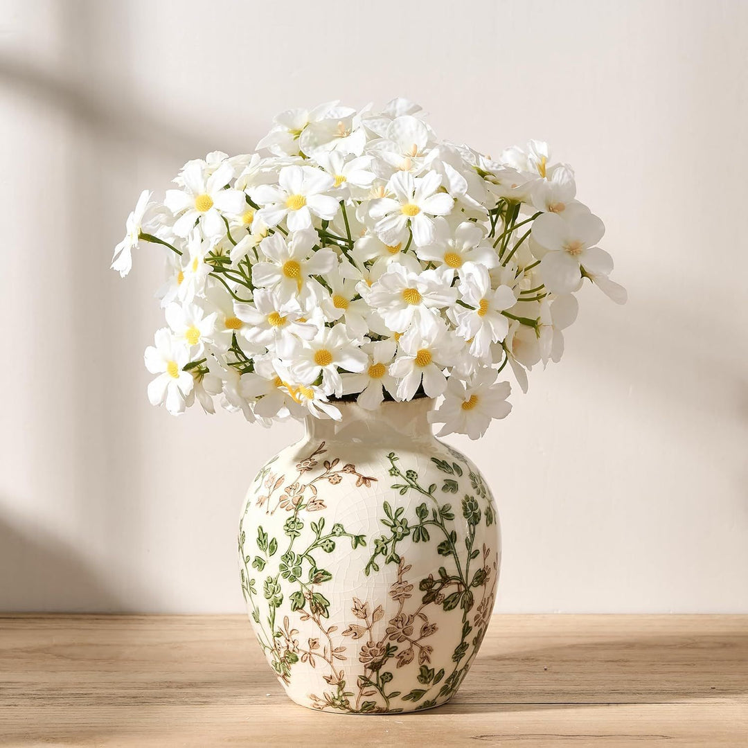 Buy farmhouse furniture Ceramic Green and Beige Antique Vase, 5.83 Inch Retro Ice Cracked Floral Vase, Rustic Farmhouse Vases for Home , Bookshelf, Office, Garden, Tuscan - Modern Cottage Farmhouse Furniture