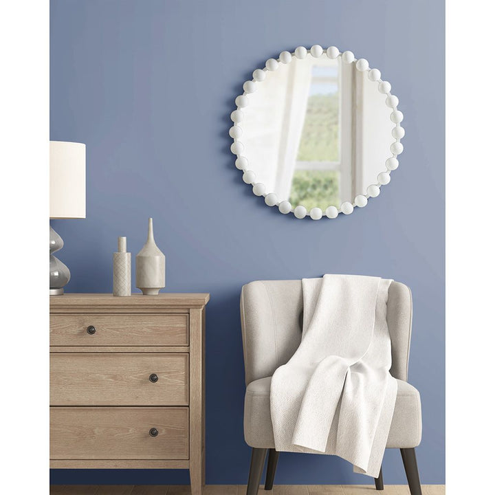 Buy farmhouse furniture White Beaded Round Wall Mirror 27"D - Modern Cottage Farmhouse Furniture
