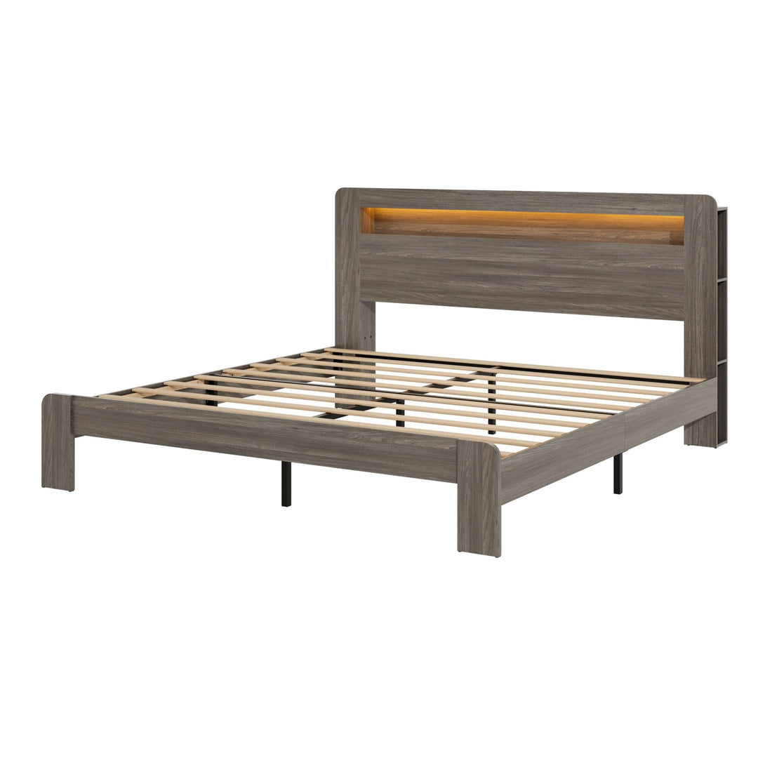 Buy farmhouse furniture Iron Oak | Dark Grey King Size Cottage Farmhouse Bed Frame - Modern Cottage Farmhouse Furniture